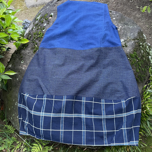 着物リメイク】コクーン型のジャンパースカート/古布木綿/藍染め