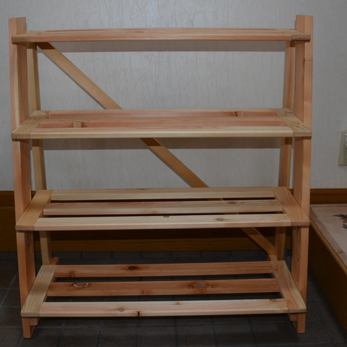 シューズラック 幅73cm 奥行40cm 高さ80cm 無垢のヒノキ 靴棚 靴箱