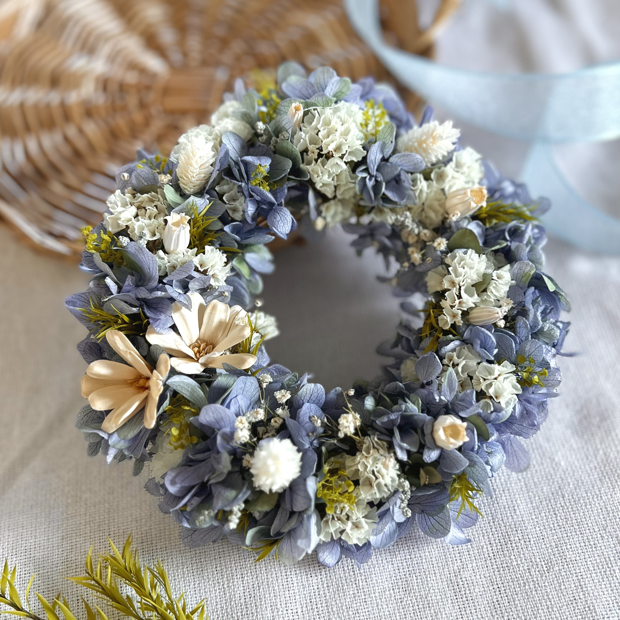 雨上がりの紫陽花リース　プリザーブドフラワー