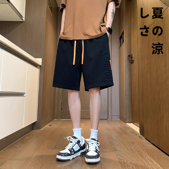 五分半ズボン男性夏ファッションブランドゆったりサイズカジュアルパンツ青少年学生アイス通気運動中パンツ