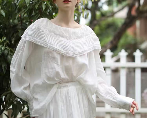 新品未使用 コットン 長袖 レース フリル ブラウス ビンテージ風 コットンレースフリルブラウス - Victorian maiden - クラシカル