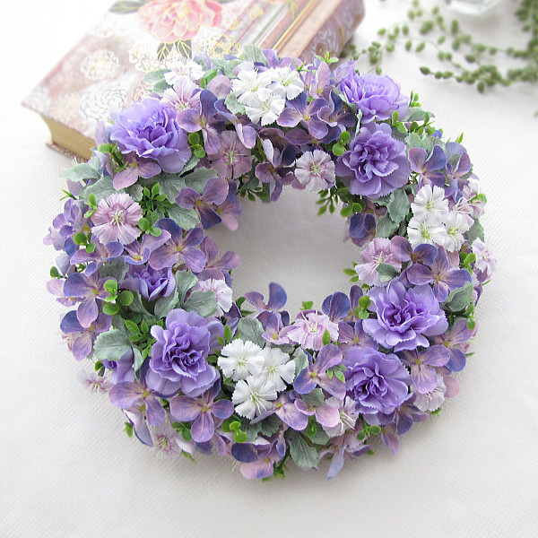 ピンクパープルカラーのリース　直径約26cm　造花　ギフト　cmwh167