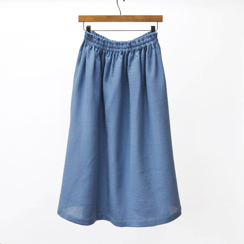 【即納】 リネンのナチュラルな風合い ハーフリネン ダブルガーゼのギャザースカート（スモークブルー）春の超早割2026