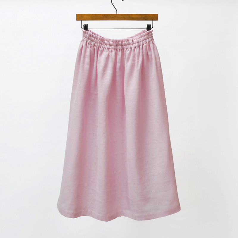 【即納】リネンのナチュラルな風合い ハーフリネン ダブルガーゼのギャザースカート（ピンク）春の超早割2026