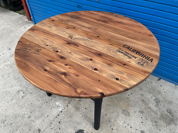 hotaru　丸テーブル　机　お洒落　男前家具　棚付き　リビング　ダーク　ブラック　天然木　無垢材　オーダー可　 1枚目の画像