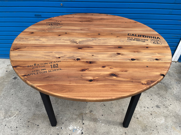 hotaru　丸テーブル　机　お洒落　男前家具　棚付き　リビング　ダーク　ブラック　天然木　無垢材　オーダー可　 4枚目の画像