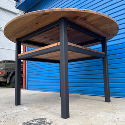 hotaru　丸テーブル　机　お洒落　男前家具　棚付き　リビング　ダーク　ブラック　天然木　無垢材　オーダー可　 2枚目の画像