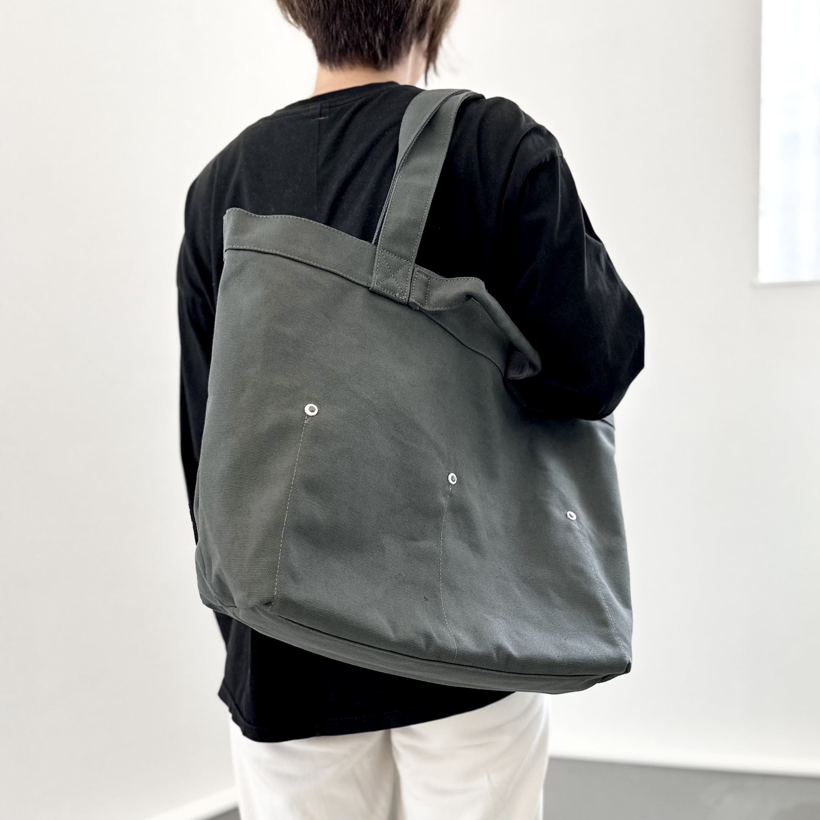 『2025新作』大容量 2WAY ヘビーキャンバス トートバッグ　L-size【グレイッシュカーキ】