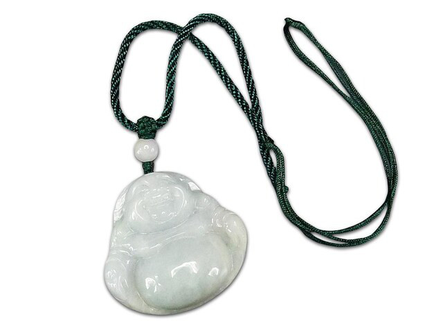 一点物ひすい超大布袋様手彫り天然石本翡翠ペンダント紐ネックレス