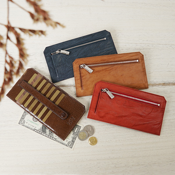 カード多収納の極薄長財布！バーティカルウォレット　山羊革　ゴートレザー MJ6102