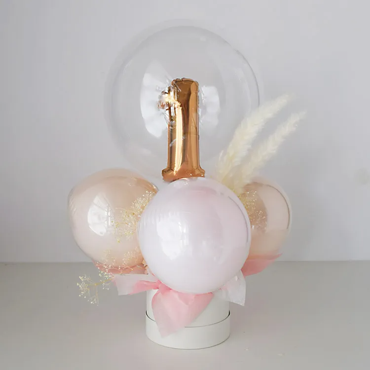 【PINK】選べるナンバー(数字)入りクリアバルーンブーケ◆自立型◆名入れ可◆H40cm W33cm