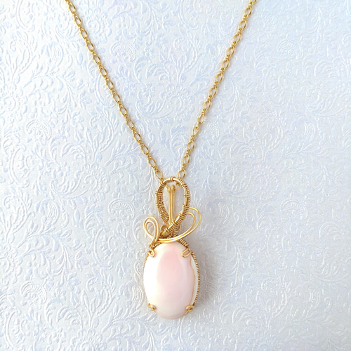 クィーンコンクシェル爪留めペンダントトップ✵ワイヤーラッピング