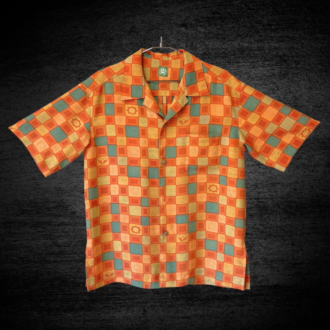 洗える着物のアロハシャツ【正絹】　一松オレンジ　メンズ Mサイズ