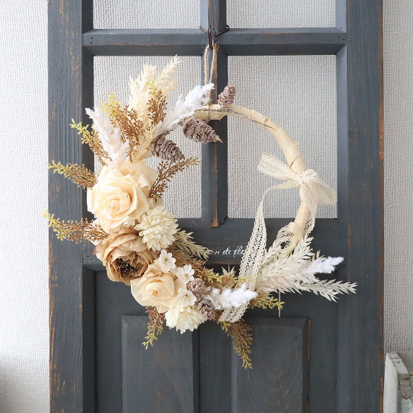 ナチュラルウッドリボンのリース　木のぬくもり　直送ok　開店　サロン　494