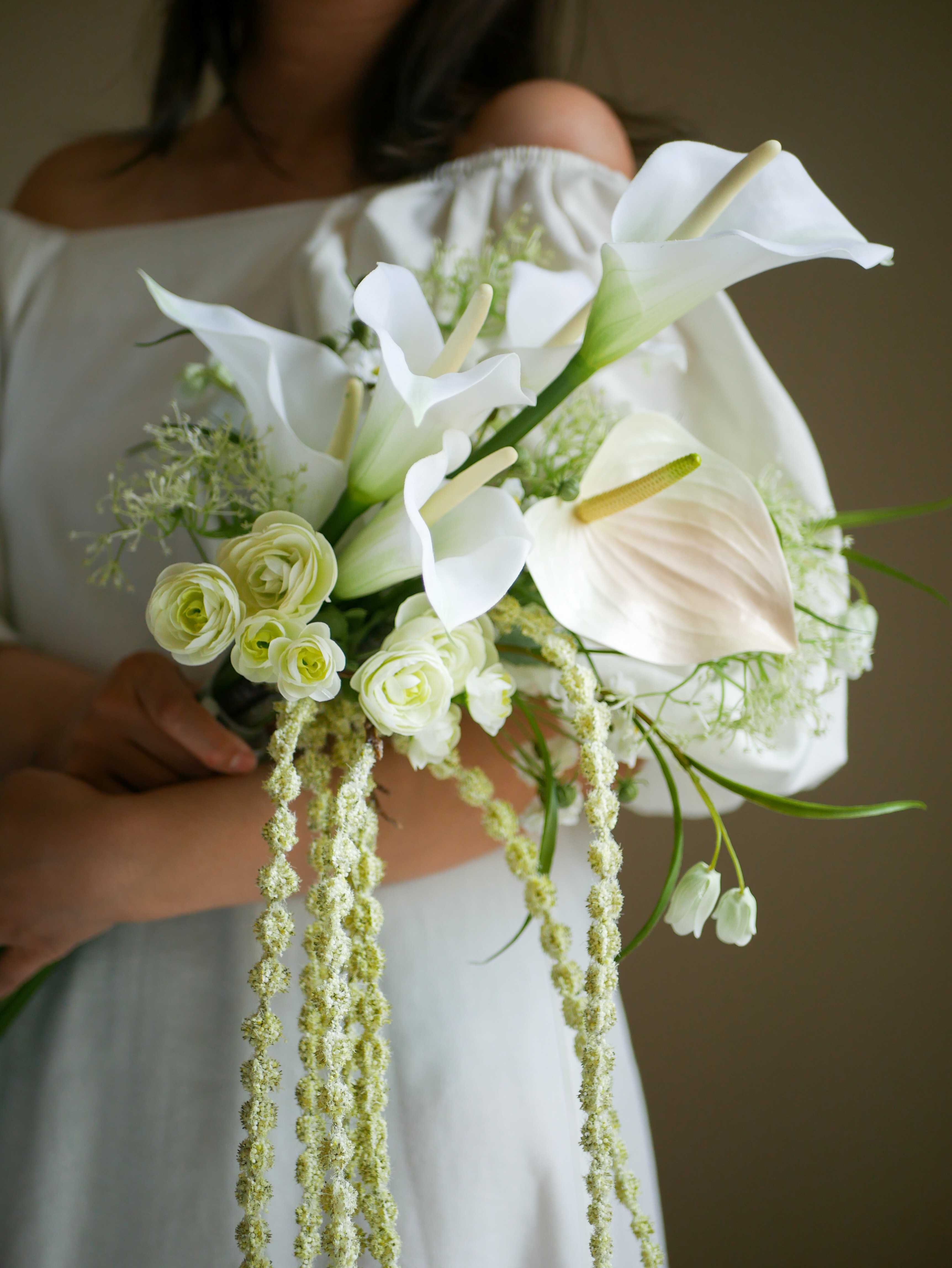 ウェディングブーケ　韓国ブーケ　アマランサス　造花ブーケ　アーティフィシャルフラワー