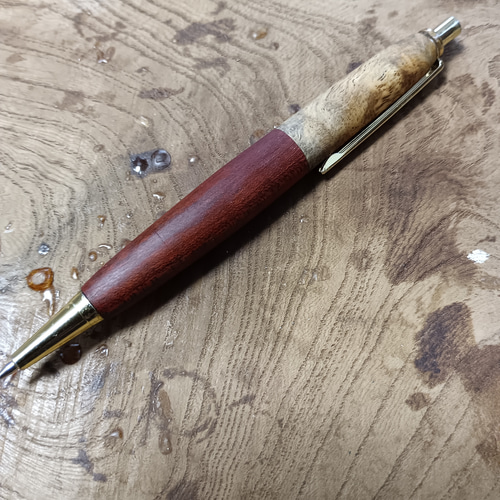 木軸シャーペン 0.5㎜神サティーネ&花梨瘤スポルテッド蜜蝋クリーム