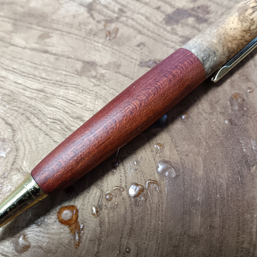 木軸シャーペン 0.5㎜神サティーネ&花梨瘤スポルテッド蜜蝋クリーム