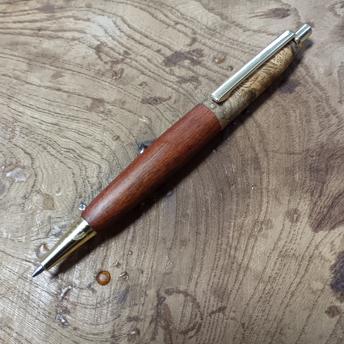 木軸シャーペン 0.5㎜神サティーネ&花梨瘤スポルテッド蜜蝋クリーム