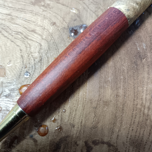 木軸シャーペン 0.5㎜神サティーネ&花梨瘤スポルテッド蜜蝋クリーム