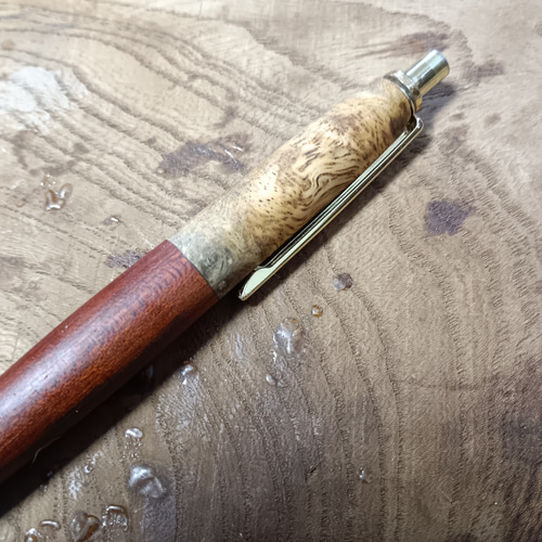 木軸シャーペン 0.5㎜神サティーネ&花梨瘤スポルテッド蜜蝋クリーム