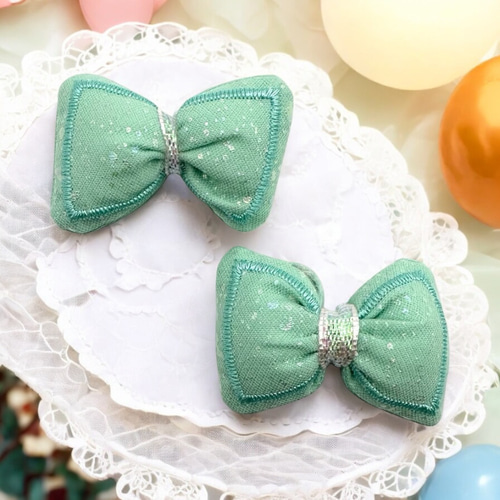 リボン クッション パーツ キラキラ ゆめかわ 2個 ぷっくり