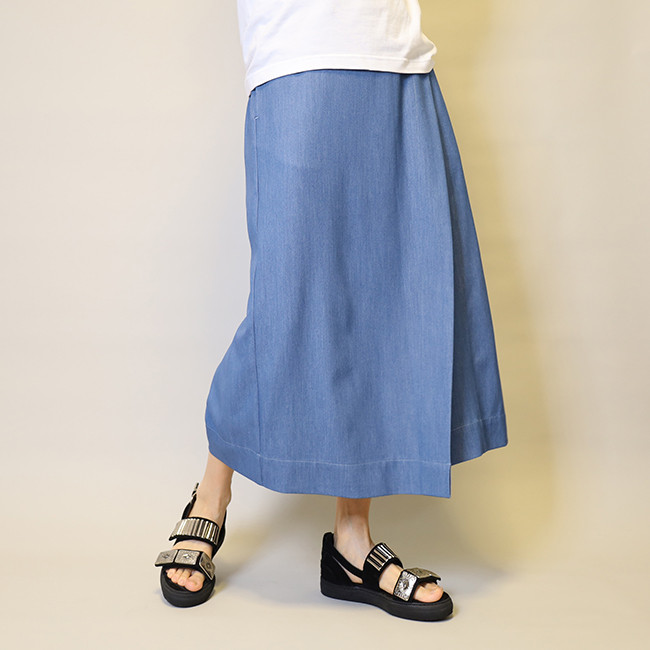 【限定特別価格】柔らかデニム綿混/半ゴム仕立て/ワンボタン/スカートパンツ25017DM