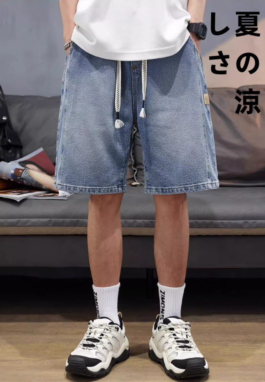 星空柄デニムパンツメンズ2025夏新潮流ブランドゆったり薄手カジュアルミディアムパンツがかっこいい