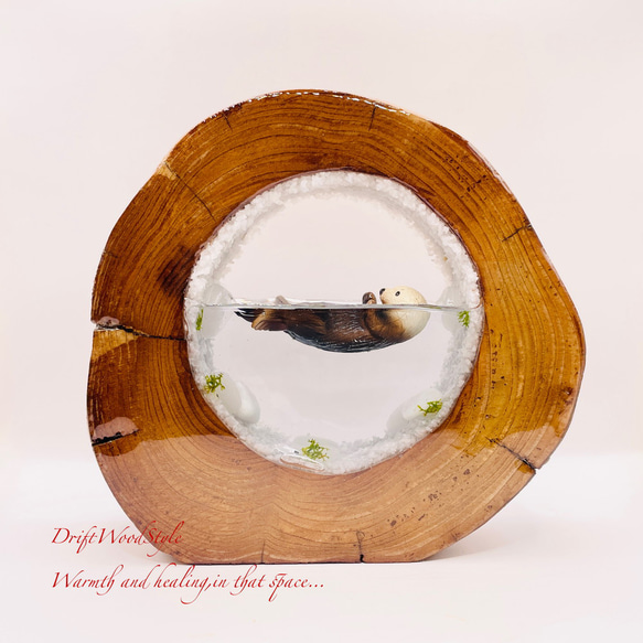 一つ限りの流木アート 海に浮かぶラッコ ジオラマ 流木 フィギュア 置物 インテリア レジン テラリウム 生き物 N30 1枚目の画像