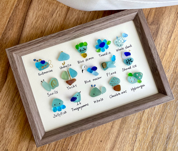 シーグラスアート☆No134 図鑑 青いもの 置物 欧米 クラゲ ミニチュア