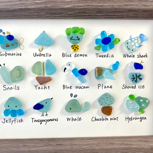 シーグラスアートNo149 図鑑 海の生き物 5×4 置物 欧米 クラゲ