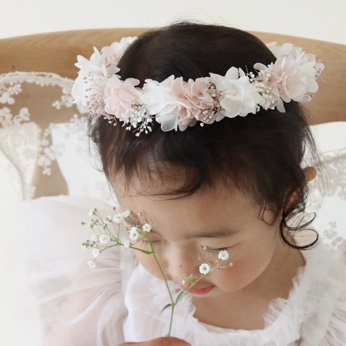 花かんむり　ベビー、キッズ、花嫁、ペット、ドール、結婚式、七五三、ファーストバースデー ベビー キッズ 花冠 ~ sakura white~ 花かんむり 結婚式 子供用 誕生日