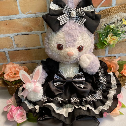 リーナベルＳ　ゴスロリ風　ワンピース６点コスチューム　耳が見えるハーフボンネット リーナベルS ゴスロリ風 うさぎ ピンクワンピース6点