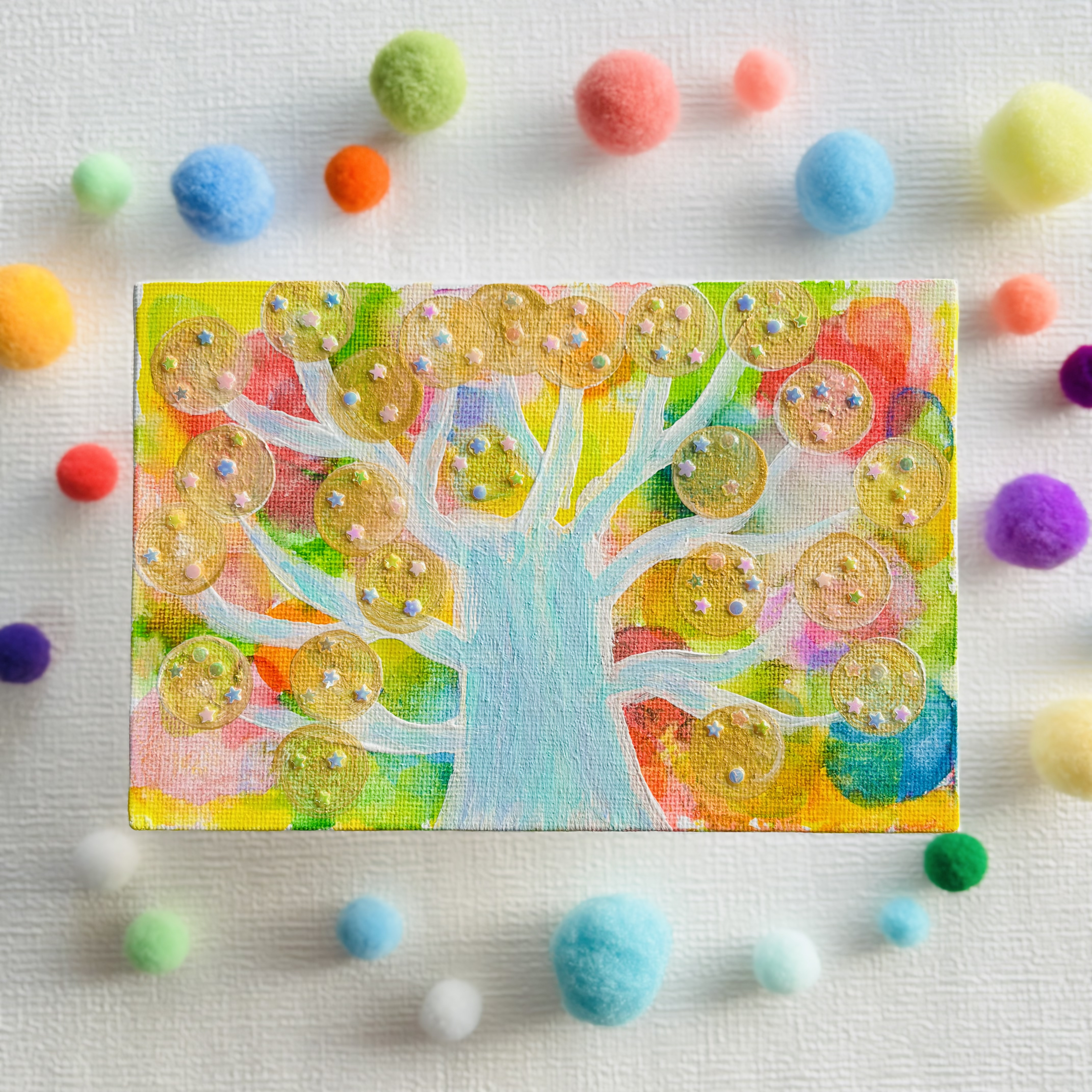 ハガキサイズ】お金の成る木 キャンバスアート カラフル アクリル