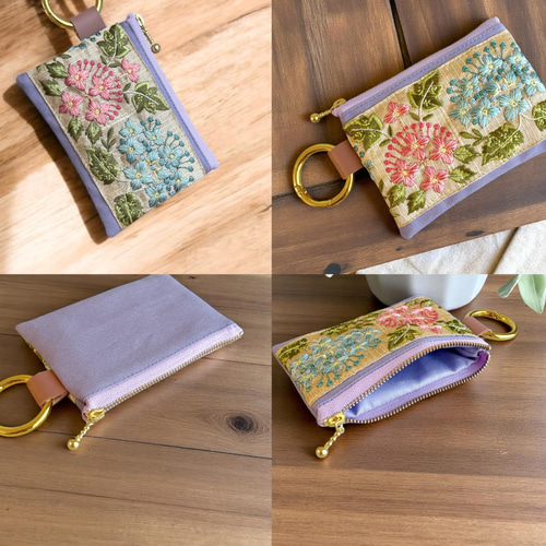 紫陽花/インド刺繍×帆布◇トートバッグ＆ポーチセット トートバッグ