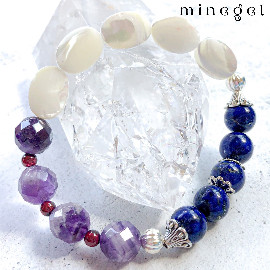 再販 幸運と愛美麗ラピスラズリ ファントムアメジスト ブレスレット｜minegel お守り 恋愛