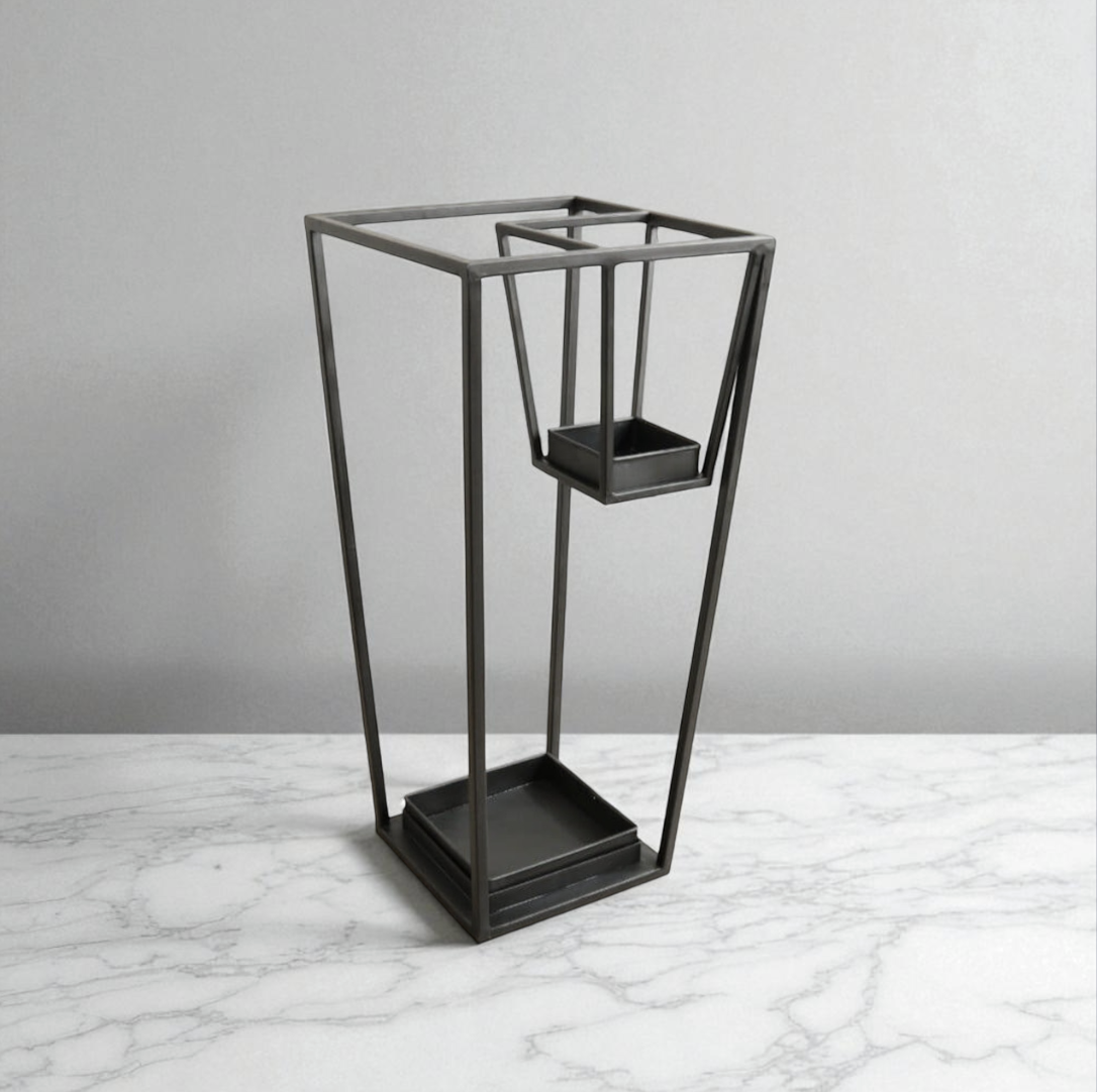 折り畳み傘も一緒に傘立てへ！便利なブラック傘立て スクエア スリムでクールな印象 アイアン 四角型