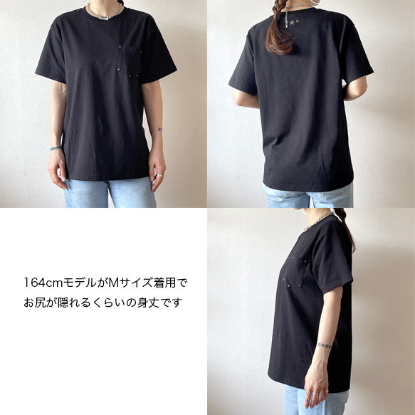 新色⭐︎３つ星＆スタッズ胸ポケット付きTシャツ：ガンメタ×ブラック⭐︎大人のシンプルTシャツ（受注生産） 10枚目の画像