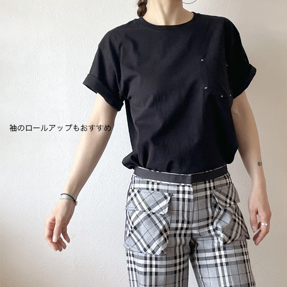 新色⭐︎３つ星＆スタッズ胸ポケット付きTシャツ：ガンメタ×ブラック⭐︎大人のシンプルTシャツ（受注生産） 12枚目の画像