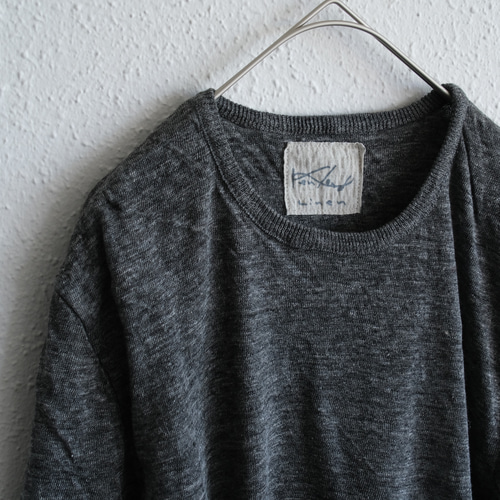 リネンニット メンズ 長袖プルオーバー（チャコール）｜2サイズ ニット