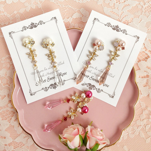 【再販】Bijou & Long イヤリング ピアス ビジュー クリスタル 蝶 蝶々 バタフライ 雫 ドロップ 揺れる 1枚目の画像