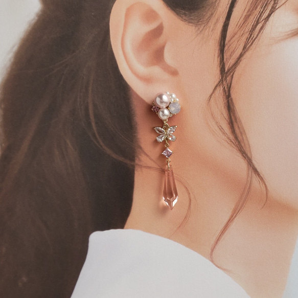 【再販】Bijou & Long イヤリング ピアス ビジュー クリスタル 蝶 蝶々 バタフライ 雫 ドロップ 揺れる 6枚目の画像