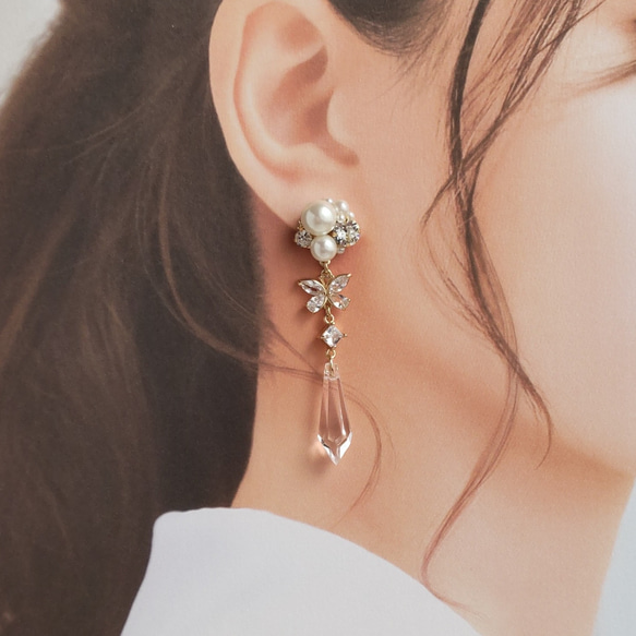 【再販】Bijou & Long イヤリング ピアス ビジュー クリスタル 蝶 蝶々 バタフライ 雫 ドロップ 揺れる 5枚目の画像