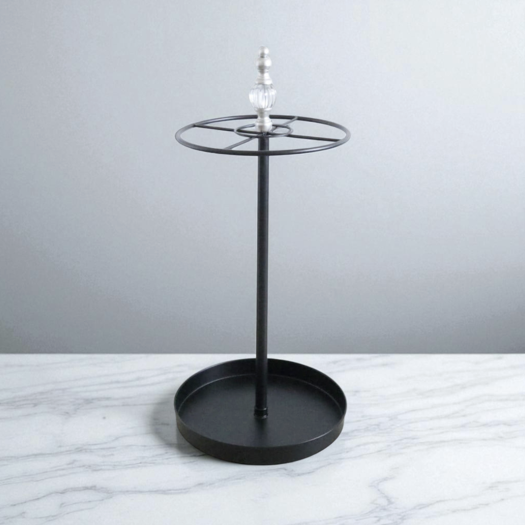 ブラックにシルバーと透明がポイント クールモダンテイスト アイアン傘立て クラシックな雰囲気