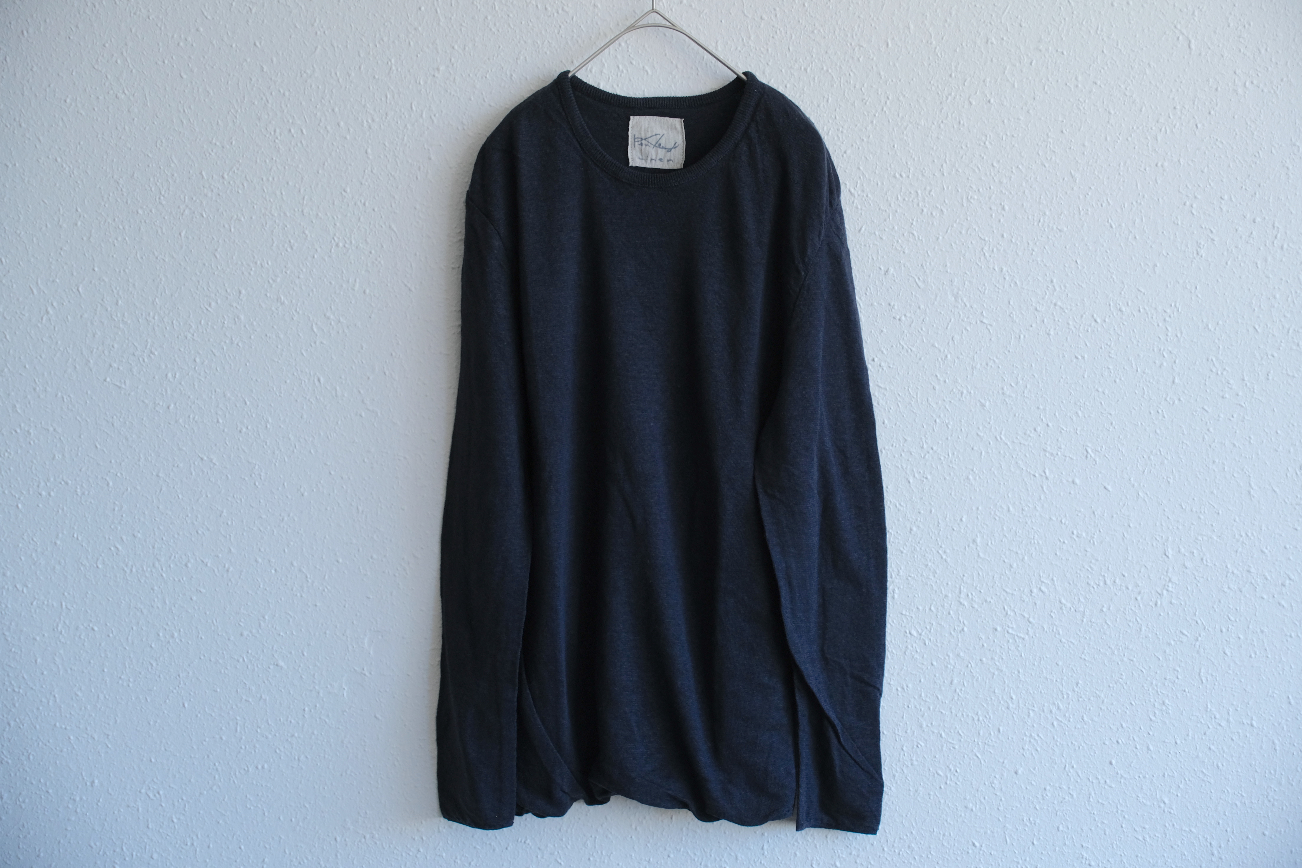 リネンニット メンズ 長袖プルオーバー（スレート）｜2サイズ