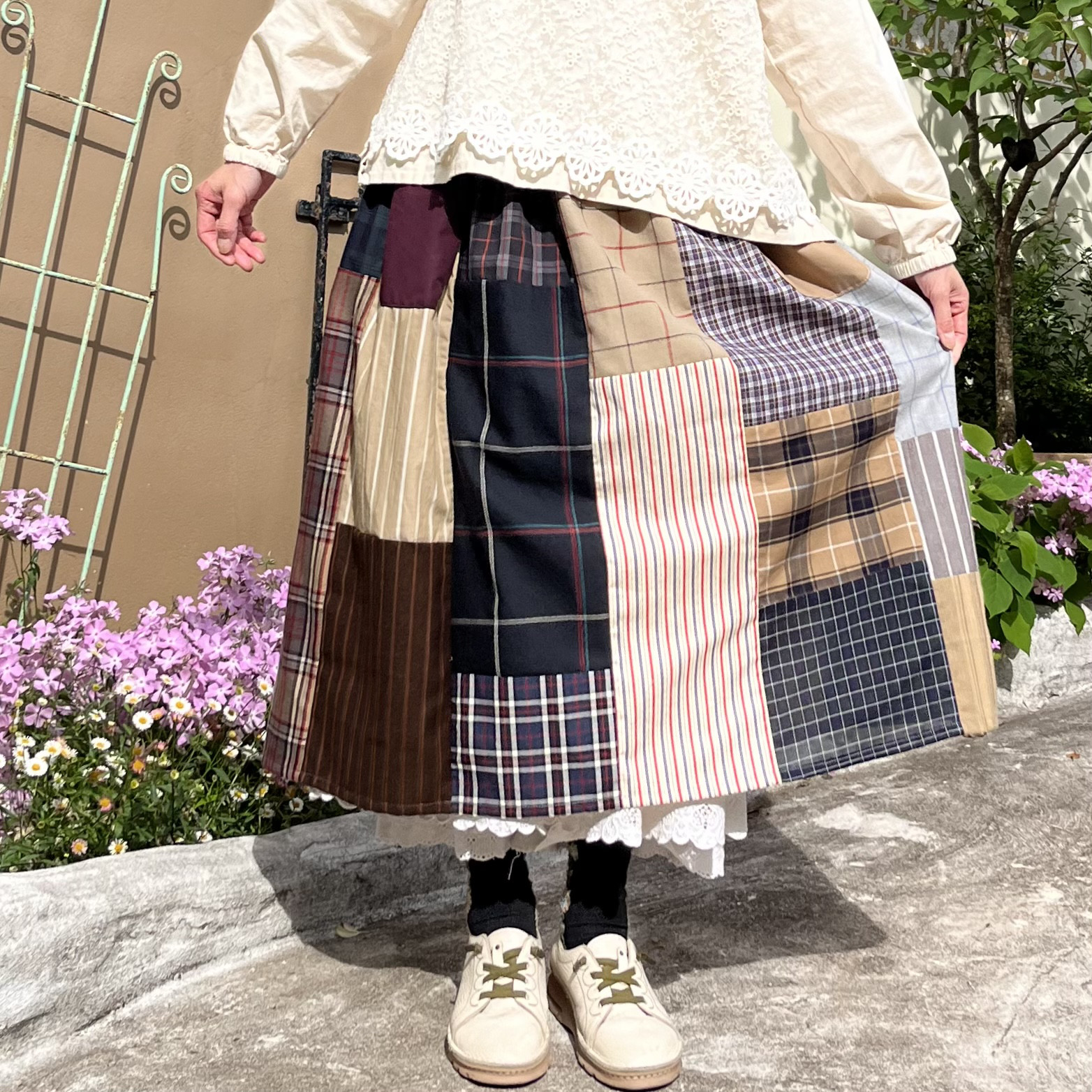 世界にひとつ♪播州織のパッチワークスカート(25s-094)