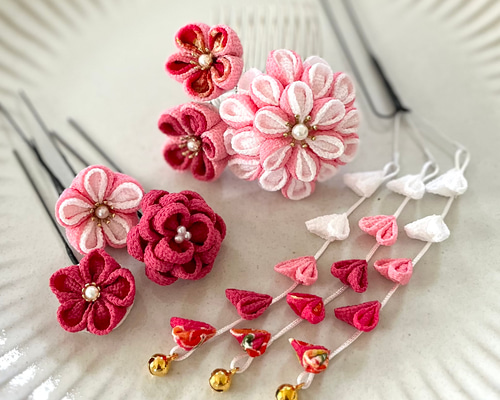 再販〉成人式 髪飾り つまみ細工 七五三 前撮り 卒業式 レトロピンク