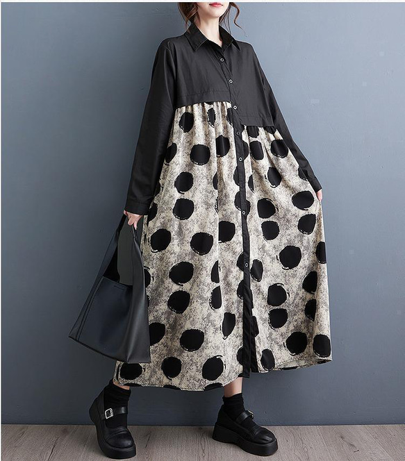 大きいサイズ ワンピース　ロング　ドット　レディース 　春 秋冬 新品 長袖 大きいサイズ ワンピース ロング ドット レディース 秋冬 春