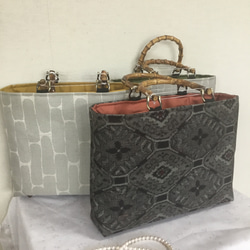 ハンドメイド・リメイク帯・トートバック・大きめ・合皮持ち手