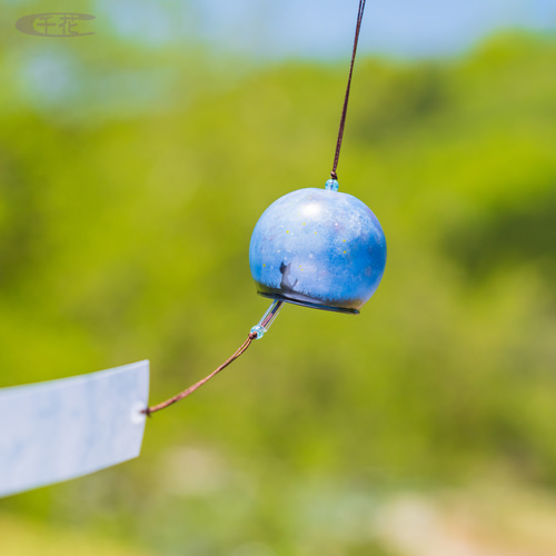 ねこちゃんチャーム 風鈴×キラキラ夜空×黄緑 夜空 キーホルダー