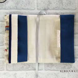 【S】文庫、A6、文庫トールブックカバー　紅茶の時間 (生成り、ブルー/綿麻) 5枚目の画像